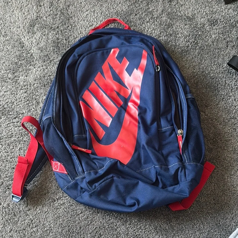 Nike Men's Navy and Red Logo Backpack